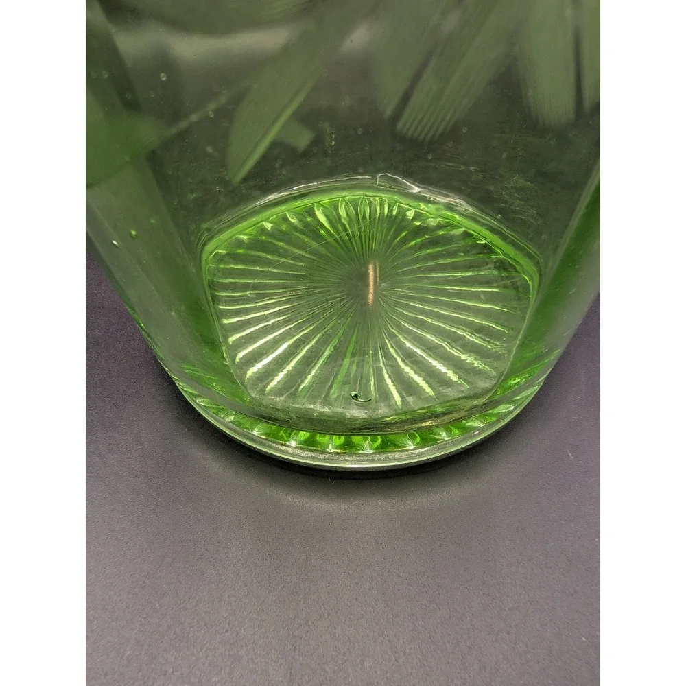 Green Depression Glass Etched Green Ice Bucket with Bras Handle
